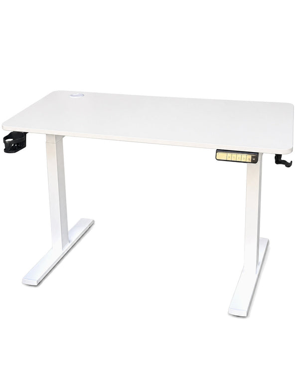 DM22F-04D white dual motor electric desk frame fitted with a white desktop