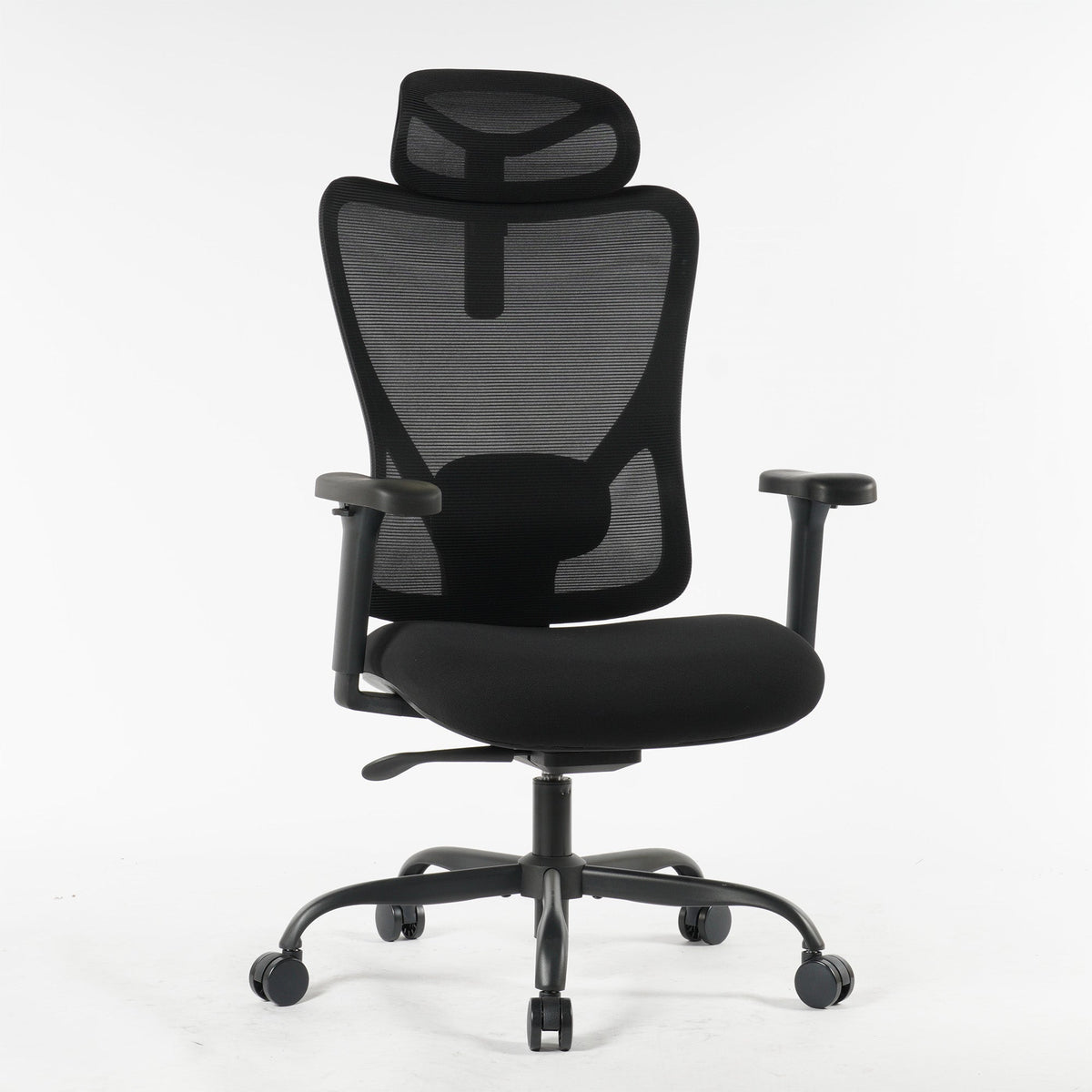 9018 Series ergonomic office chair with foam seat in black, angled front view