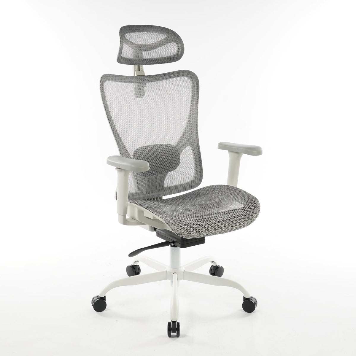 9018 Series ergonomic mesh office chair in grey, angled front view