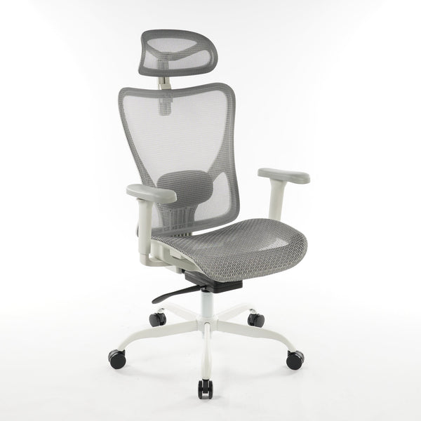 9018 Series ergonomic mesh office chair in grey, angled front view
