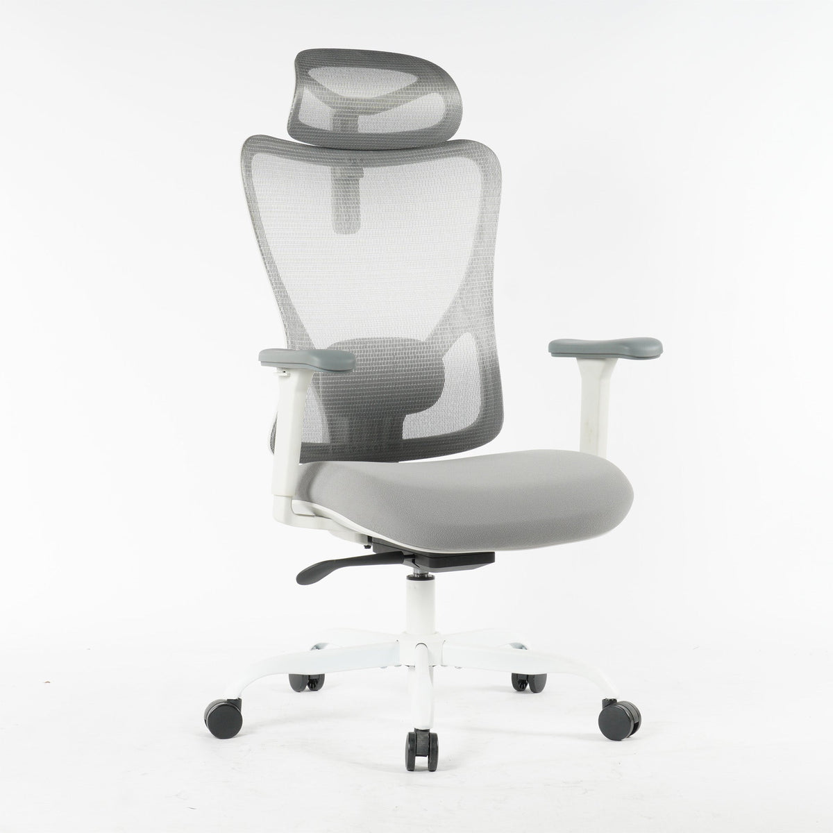 9018 Series ergonomic office chair with padded foam seat in grey, angled front view