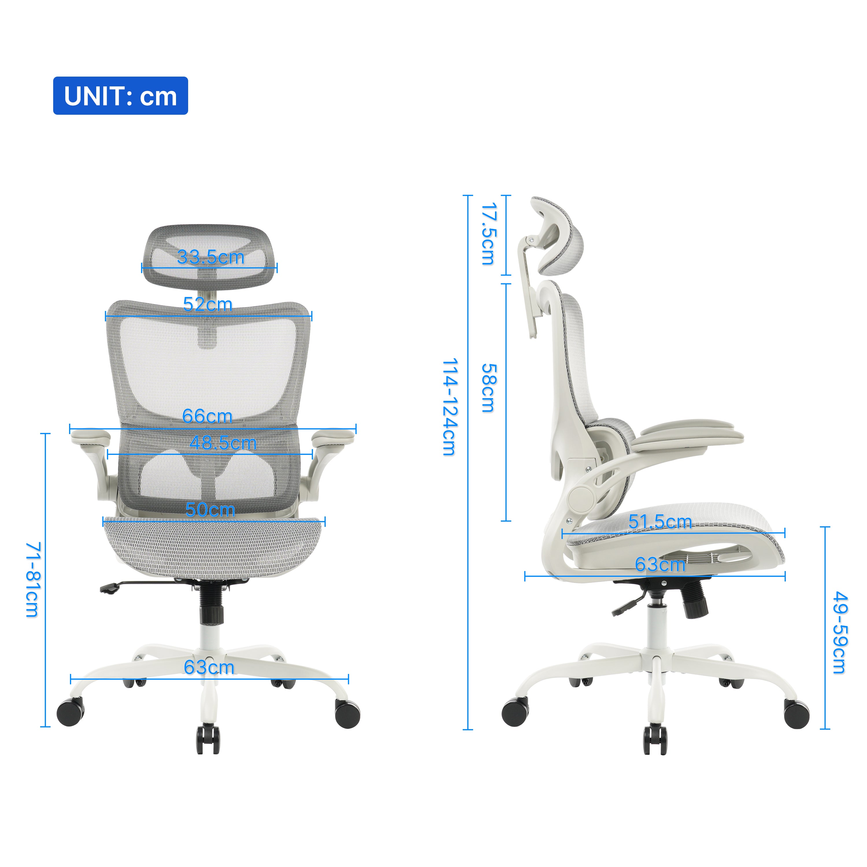 High Back Ergonomic Office Chair Grey Mesh